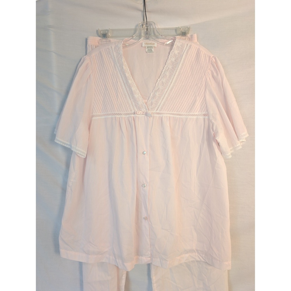 Vintage 80s Barbizon Pajama Set Pink Lace Pintuck Romantic Cottagecore XL